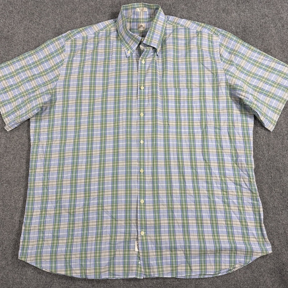 Pete Millar Shirt Mens XL Green Blue Plaid Short Sleeve Button Down Cotton